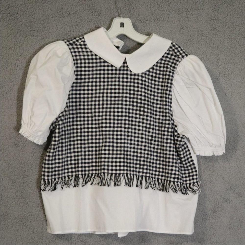 Zara Black and White Gingham Blouse